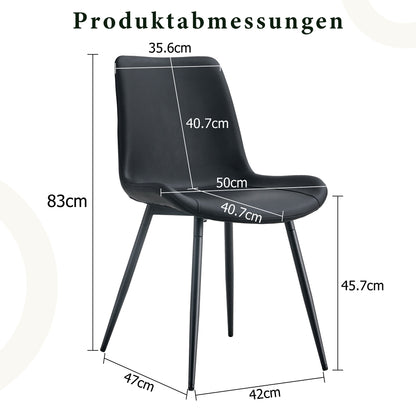 A four-piece modern dining set featuring black upholstery and a metal frame, with generously proportioned seats and backrests. Ideal for dining rooms, home offices and various living areas.