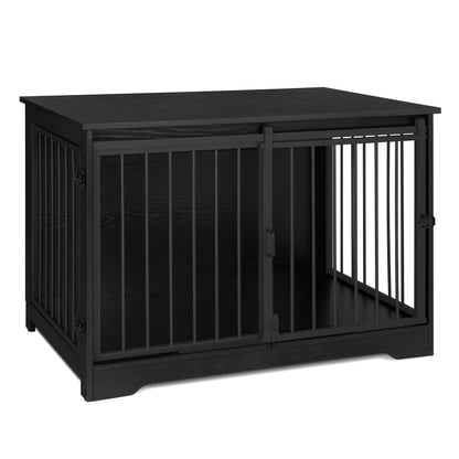 Houten Hondenbench – Hondenhok – Hondenkooi – Hondenbench Binnen – Hondenkennel – Zwarte Houten Bench – Dubbele Deuren – Verstevigd Slot