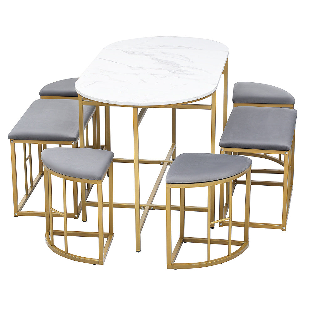 Eettafelset – Eethoek – Keukentafelset – Zitgroep – Tafeltje Met Krukken – Stalen Frame – Modern Wit Goud – 140x70x76 cm – Draaggewicht 120 kg