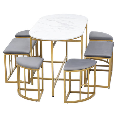 Eettafelset – Eethoek – Keukentafelset – Zitgroep – Tafeltje Met Krukken – Stalen Frame – Modern Wit Goud – 140x70x76 cm – Draaggewicht 120 kg