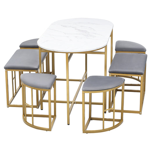 Eettafelset – Eethoek – Keukentafelset – Zitgroep – Tafeltje Met Krukken – Stalen Frame – Modern Wit Goud – 140x70x76 cm – Draaggewicht 120 kg
