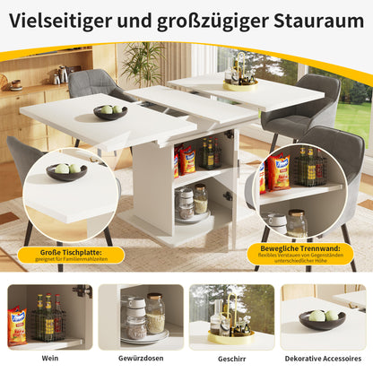 Uitklapbare Eettafel – Uitschuifbare Tafel – Tafeltje – Klaptafel – Inklapbare Keukentafel – 110-140x80x76 cm – MDF Marmerlook – 3 Verstelbare Vakken