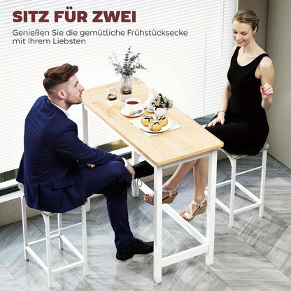 Compact White & Oak Bar Table - Space-Saving A-Frame Design for Small Spaces, Sturdy -Like Surface (Oak Veneer/Metal/Plastic Frame) - /Outdoor Use in Cafes, Restaurants, Bars, Kitchens, Balconies (Seating for
