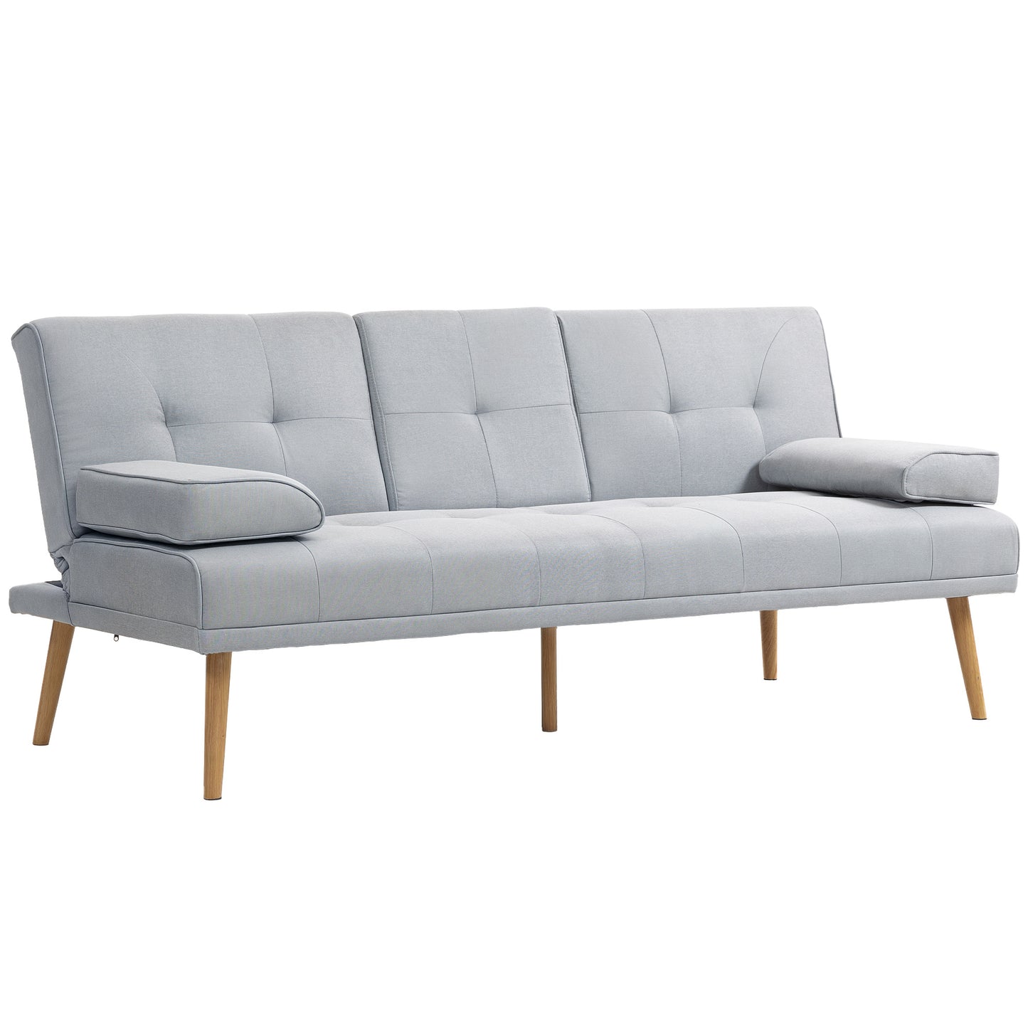 3-Zits Slaapbank – Slaapbank – Slaapsofa – Bedbank – Slaapcouch – Lichtgrijs – Scandinavisch Design – Inklapbare Tafel en Bekerhouder – Draagvermogen Tot 250 KG