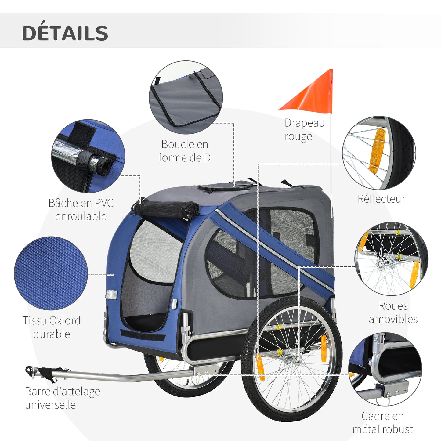 Fietskar Hond – Hondenfietskar – Hondenkar – Fietsaanhanger – Huisdierenkar – Waterbestendig Polyester – Max 30 kg – 130x73x90 cm – Inclusief Vlag & Reflectoren
