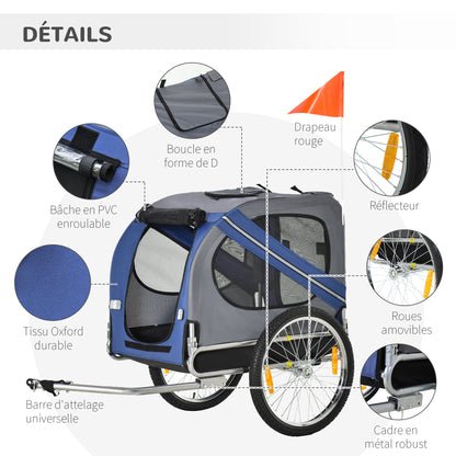 Fietskar Hond – Hondenfietskar – Hondenkar – Fietsaanhanger – Huisdierenkar – Waterbestendig Polyester – Max 30 kg – 130x73x90 cm – Inclusief Vlag & Reflectoren