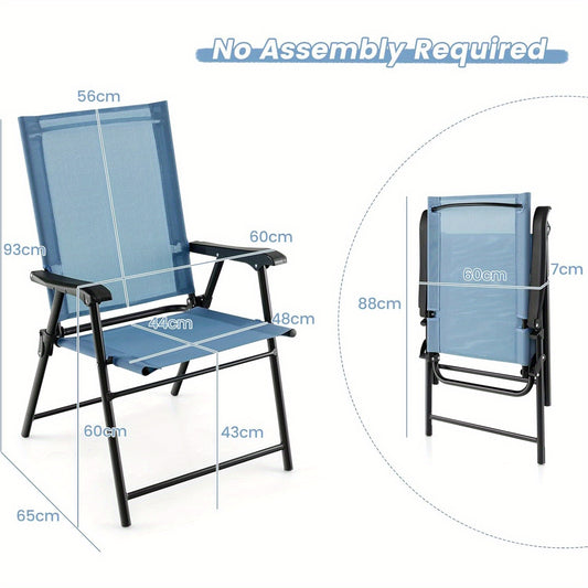 Tuinstoel Set – Klapstoel – Balkonstoel – Tuinzetel – Stoel Met Armleuning – Weerbestendig Stof – Sterk Metalen Frame – Blauw – Set Van 4
