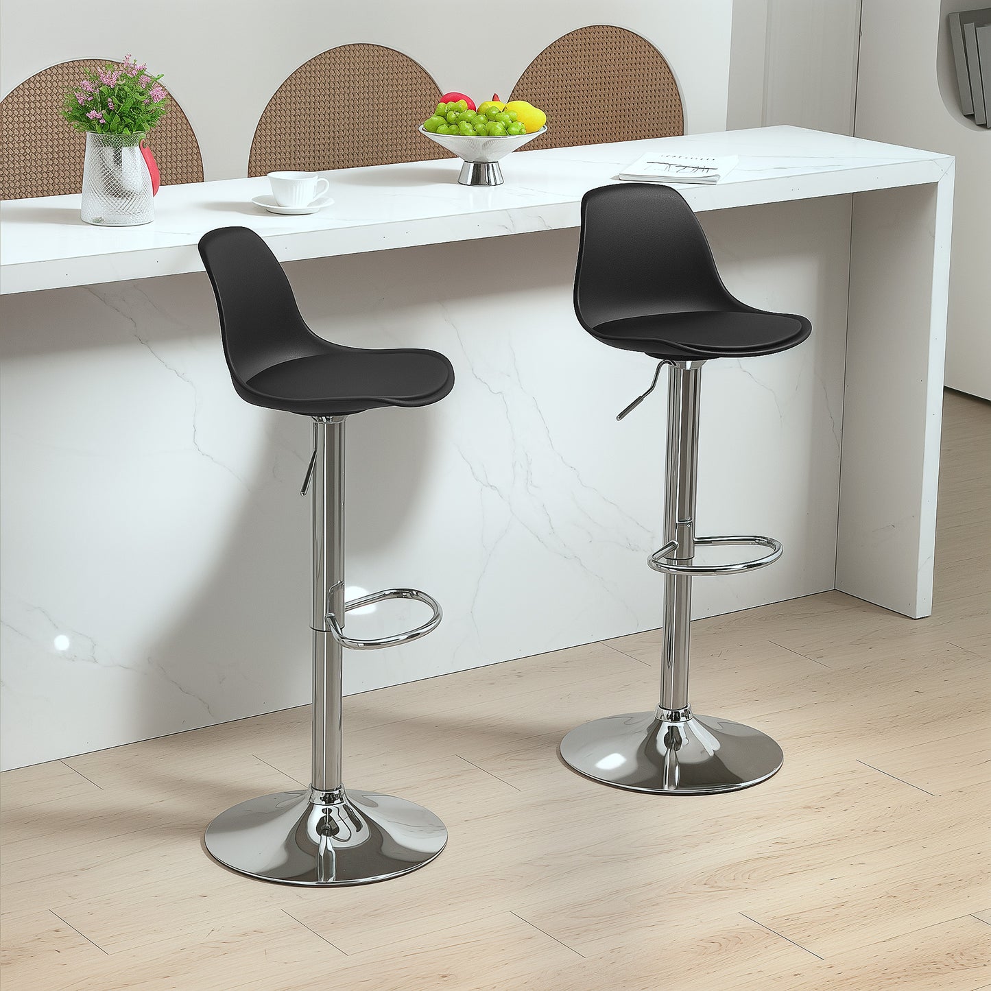 Barkrukken – Barkruk – Barstoelen – Hoge Stoelen – Keukenstoelen – Zwart – In Hoogte Verstelbaar – 360° Draaibaar Met Voetensteun