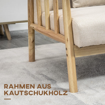 Tweezitsbankje – Bankje – Sofa – Zitbank – Tweezitsbank – Beige – Compact Formaat – Stevig Houten Frame