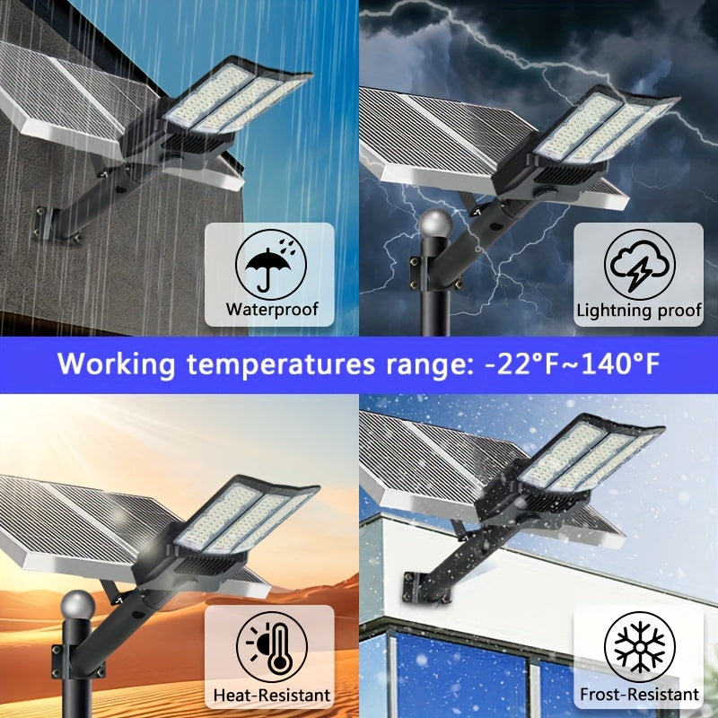 Aluminum Solar Street Light with 2 Solar Panels, High-Power Outdoor Commercial Parking Lot Lamp for Twilight to Dawn Solar Security Floodlight Yard Pathway Solar Lights