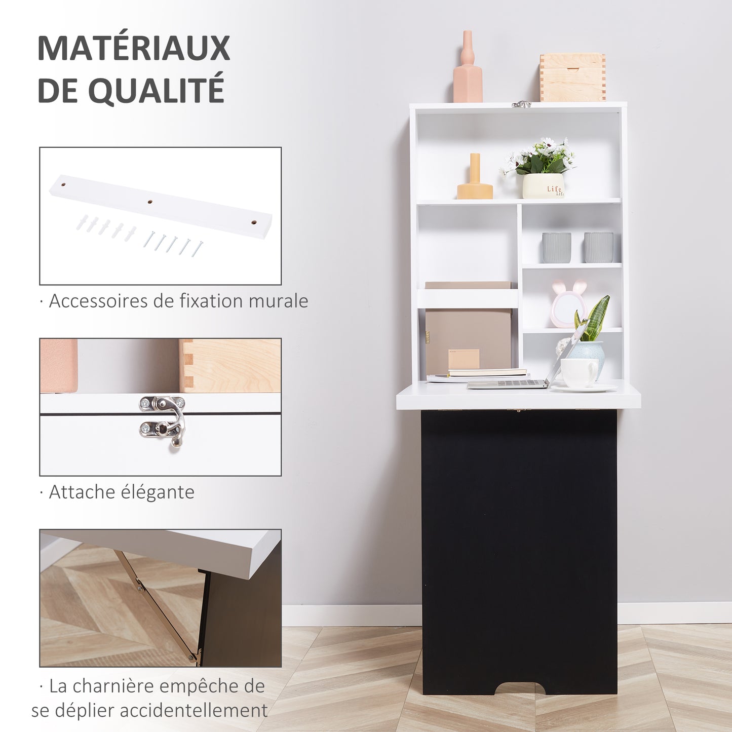 Inklapbare Wandtafel – Vouwtafel – Klaptafel – Muurbureau – Wandbureau – Space Saving Ontwerp – MDF Schoolbord Wit
