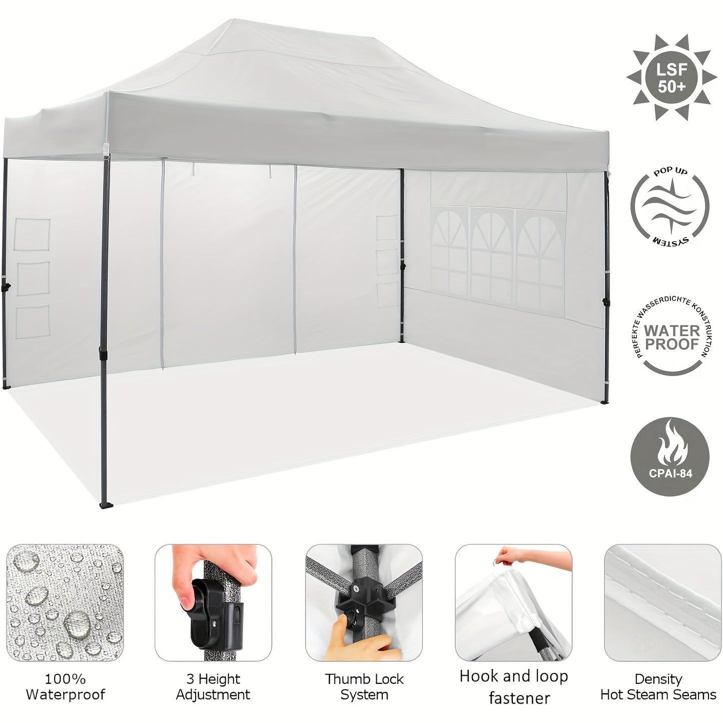 Draagbare Tent – Beschutting – Schaduwplek – Marktkraam – Camping – Lichtgewicht Aluminium – Drie Afneembare Zijwanden