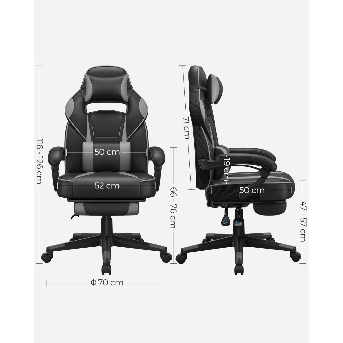 Gamingstoel – Bureaustoel – Werkstoel – Gamer Chair – Zitstoel – Verstelbare Hoogte 47-57 cm – Ergonomisch Met Voetsteun