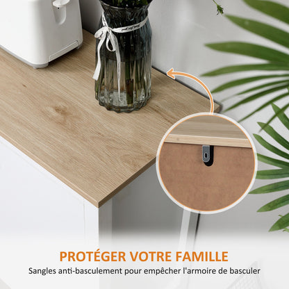Opbergkast – Kastje – Dressoir – Bergkast – Buffetkast – 2 Laden – 2 Verstelbare Planken – Flessenhouder Voor 9 Flessen – Wit – Hout – 110 x 35 x 75 cm