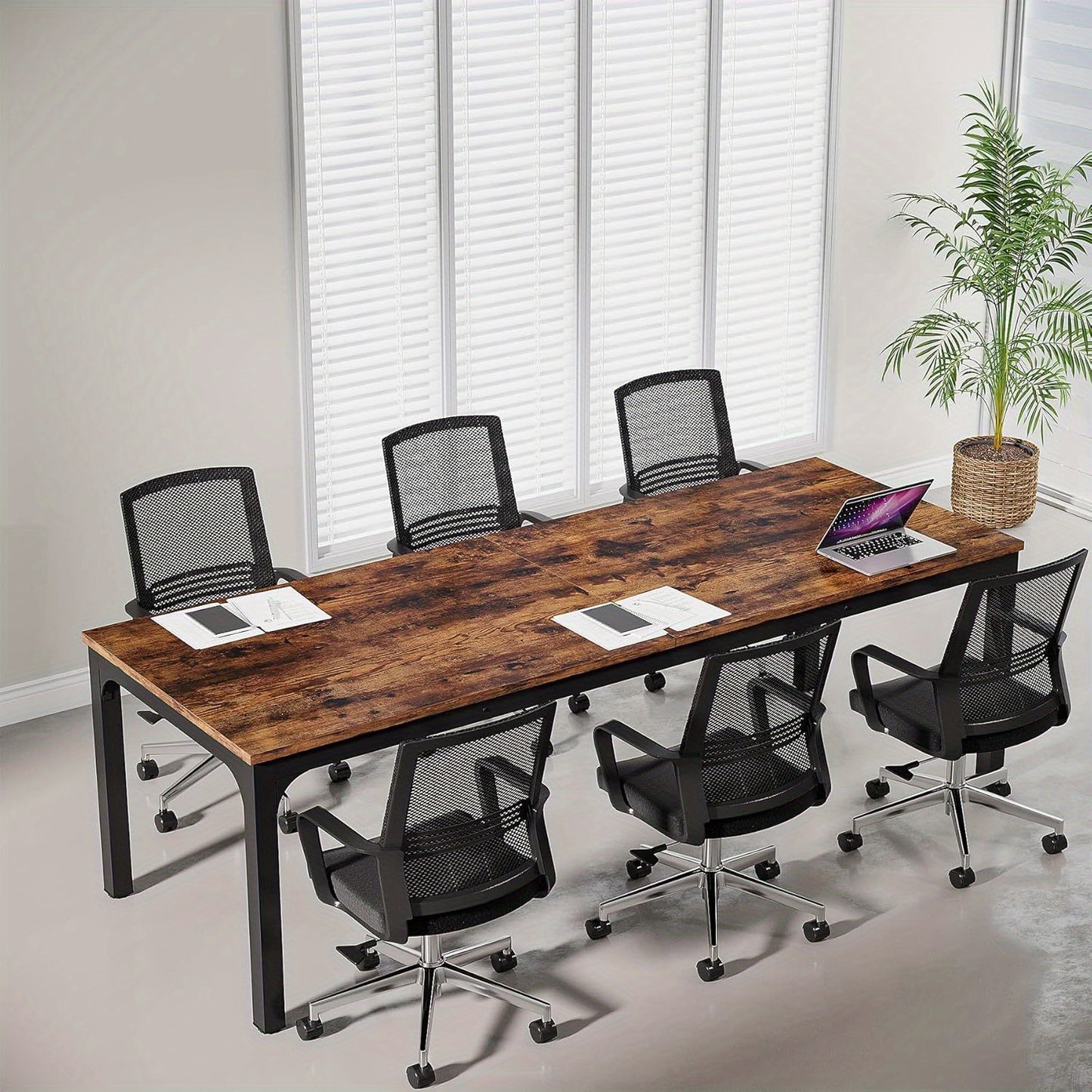 Vergadertafel – Bureautafel – Kantoortafel – Seminarietafel – Werktafel – Rustiek Bruin – 200x70 cm Groot Tafelblad – Stevige Metalen Poot