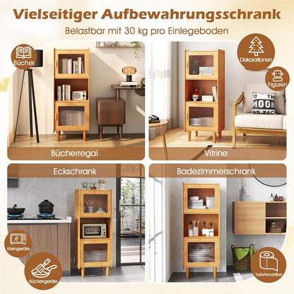 Keukenkast – Opbergkast – Buffetkast – Kast – Keukenrek – Bamboe – 3 Compartimenten – Acryldeuren – 49,5x40x130 cm – Vrijstaand