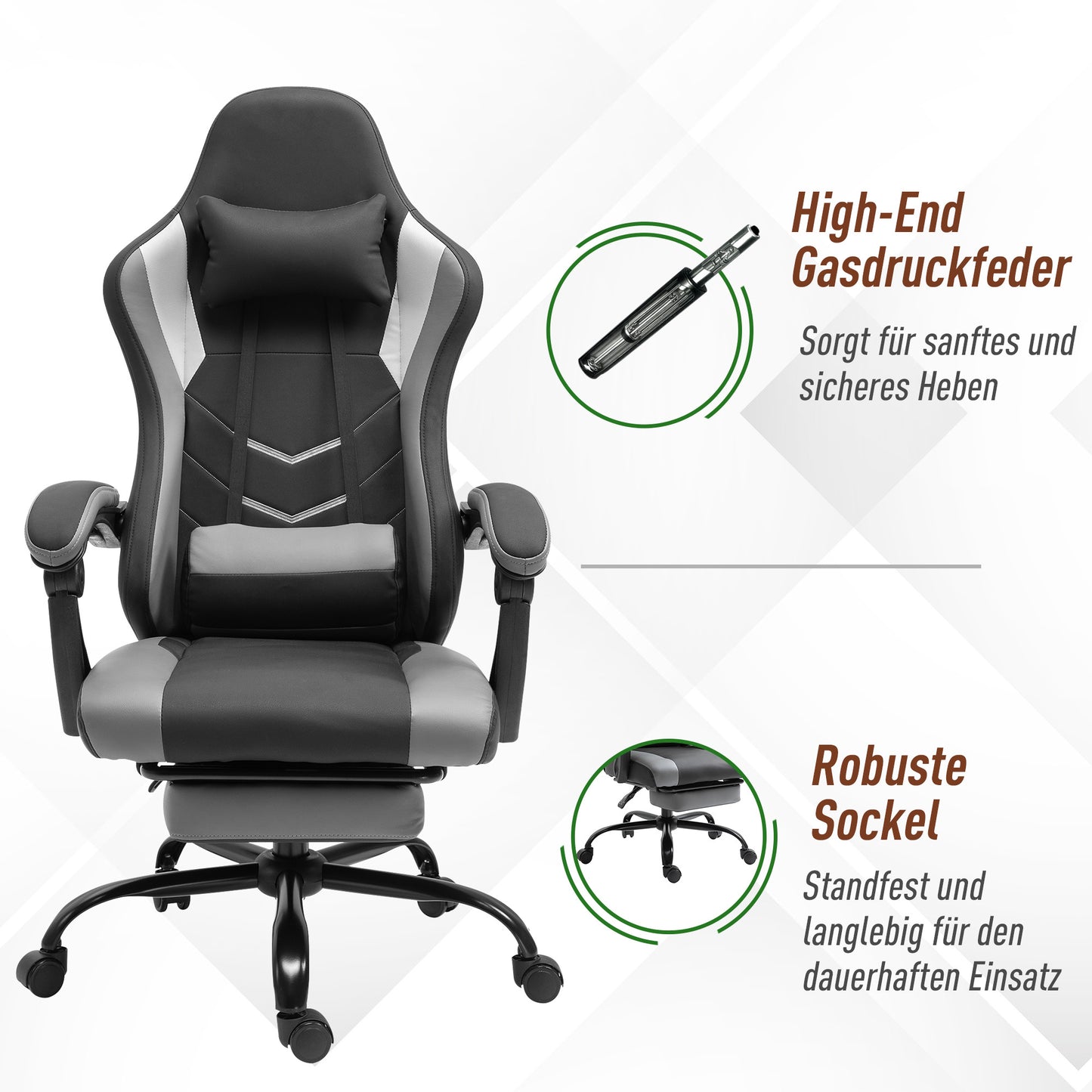 Ergonomische Gamingstoel – Bureaustoel – Draaistoel – Stoel Met Lendensteun – Gamingstoel Met Voetensteun – Verstelbare Rugleuning Tot 160 Graden – Hoogte Verstelbaar 62x52x128 cm – Zwart