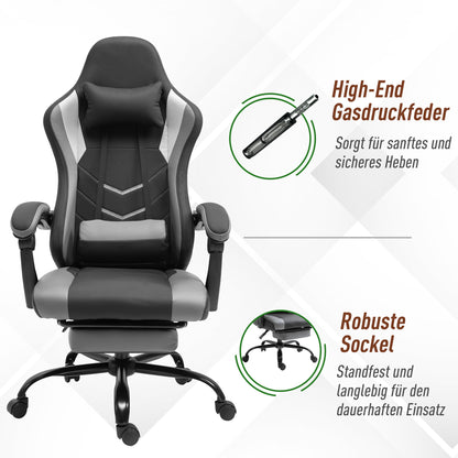Ergonomische Gamingstoel – Bureaustoel – Draaistoel – Stoel Met Lendensteun – Gamingstoel Met Voetensteun – Verstelbare Rugleuning Tot 160 Graden – Hoogte Verstelbaar 62x52x128 cm – Zwart