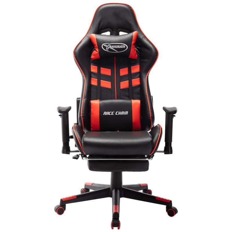 Gaming Chair with Footrest in Black And Red Faux Leather