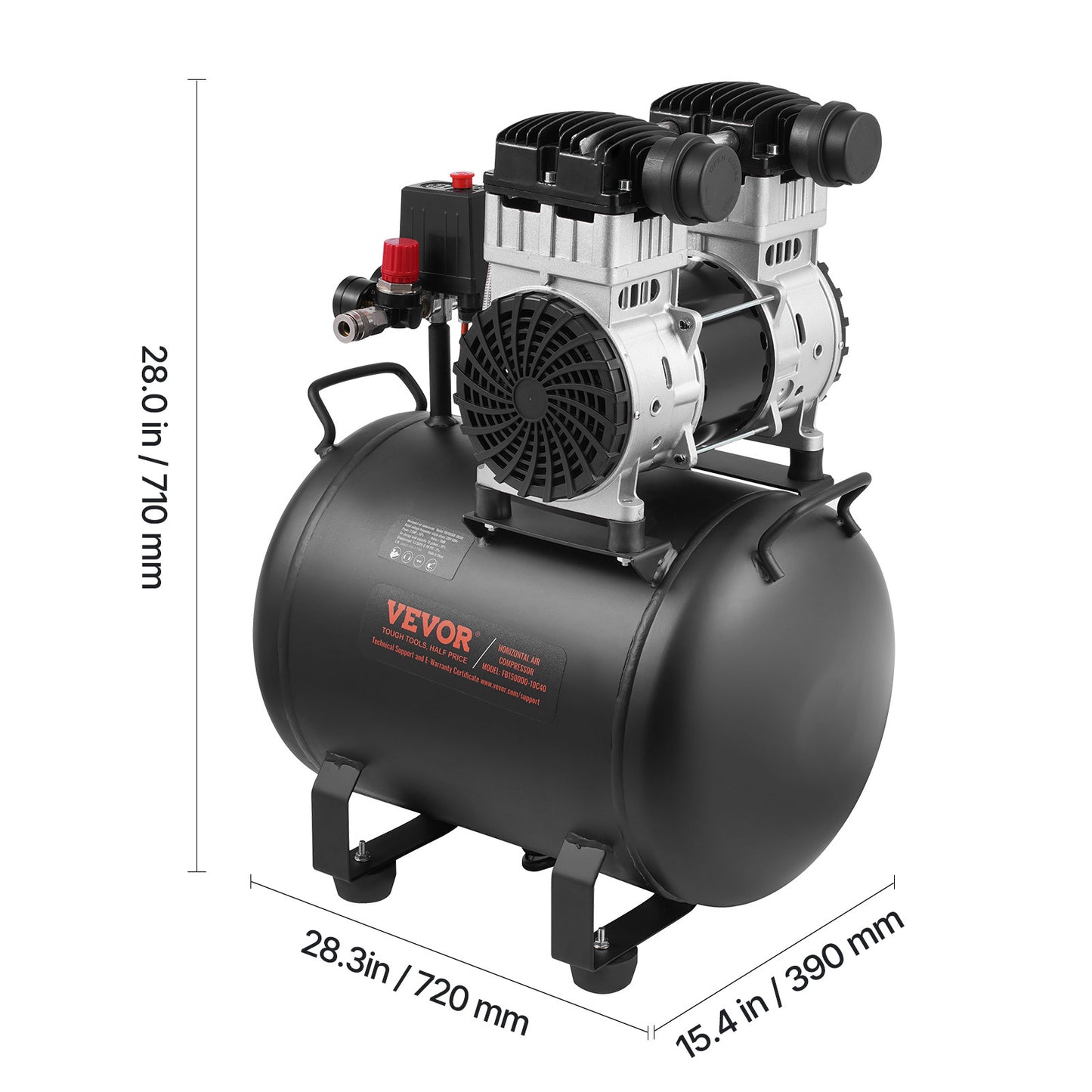 Luchtcompressor – Compressor – Persluchtmachine – Pomp – Compressor 10 Gallon – Olievrij – Stil Geluid – 1,25 kW Krachtige Motor