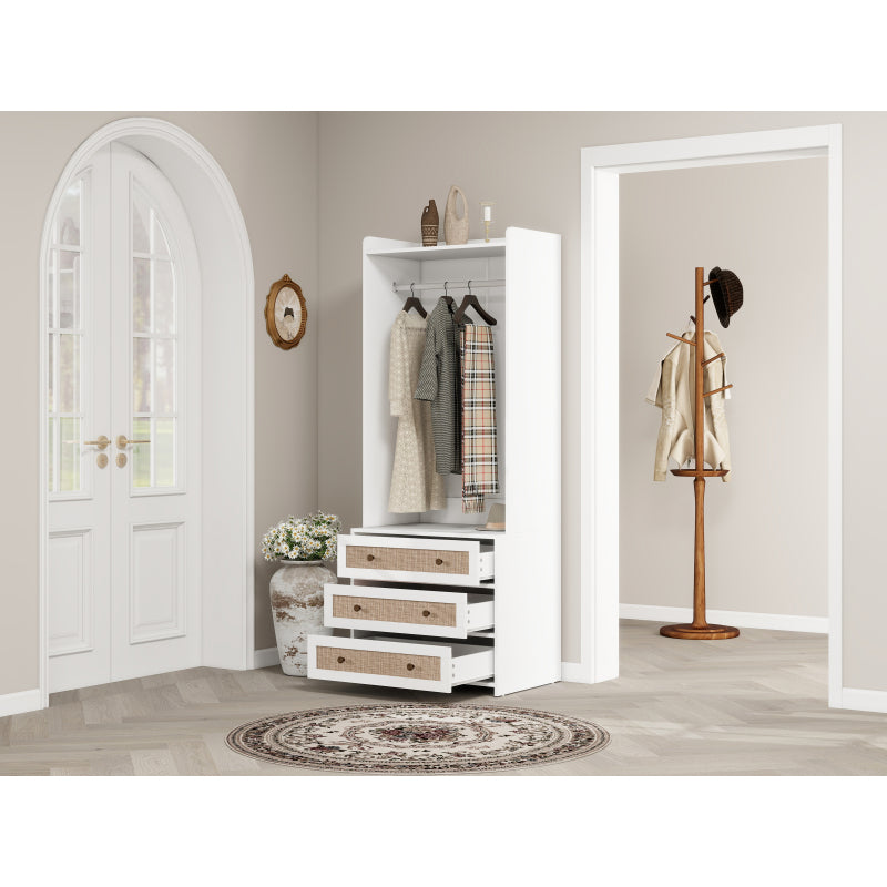 Kast – Opbergkast – Ladekast – Dressoir – Garderobekast – Wit Spaanplaat – Boho Design – 180 cm Hoog – 3 Laden Met Opbergruimte