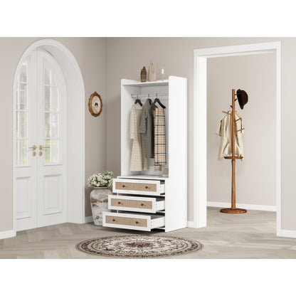 Kast – Opbergkast – Ladekast – Dressoir – Garderobekast – Wit Spaanplaat – Boho Design – 180 cm Hoog – 3 Laden Met Opbergruimte