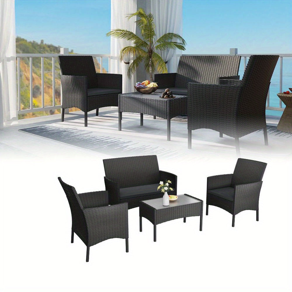 Loungebank – Loungeset – Tuinbank – Loungesofa – Balkonmeubilair – Poly Rattan – Weerbestendig – Inclusief Tafel Met Glazen Blad