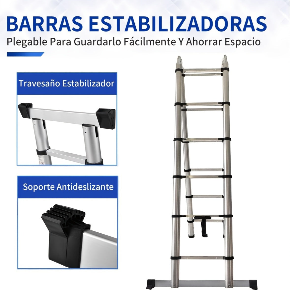 Telescopische Ladder – Inklapbare Ladder – Uitschuifbare Ladder – A-Frame Ladder – Vouwladder – 5 Meter Hoogte – Roestvrij Staal
