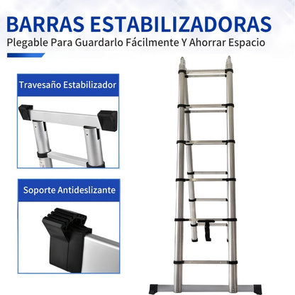 Telescopische Ladder – Inklapbare Ladder – Uitschuifbare Ladder – A-Frame Ladder – Vouwladder – 5 Meter Hoogte – Roestvrij Staal
