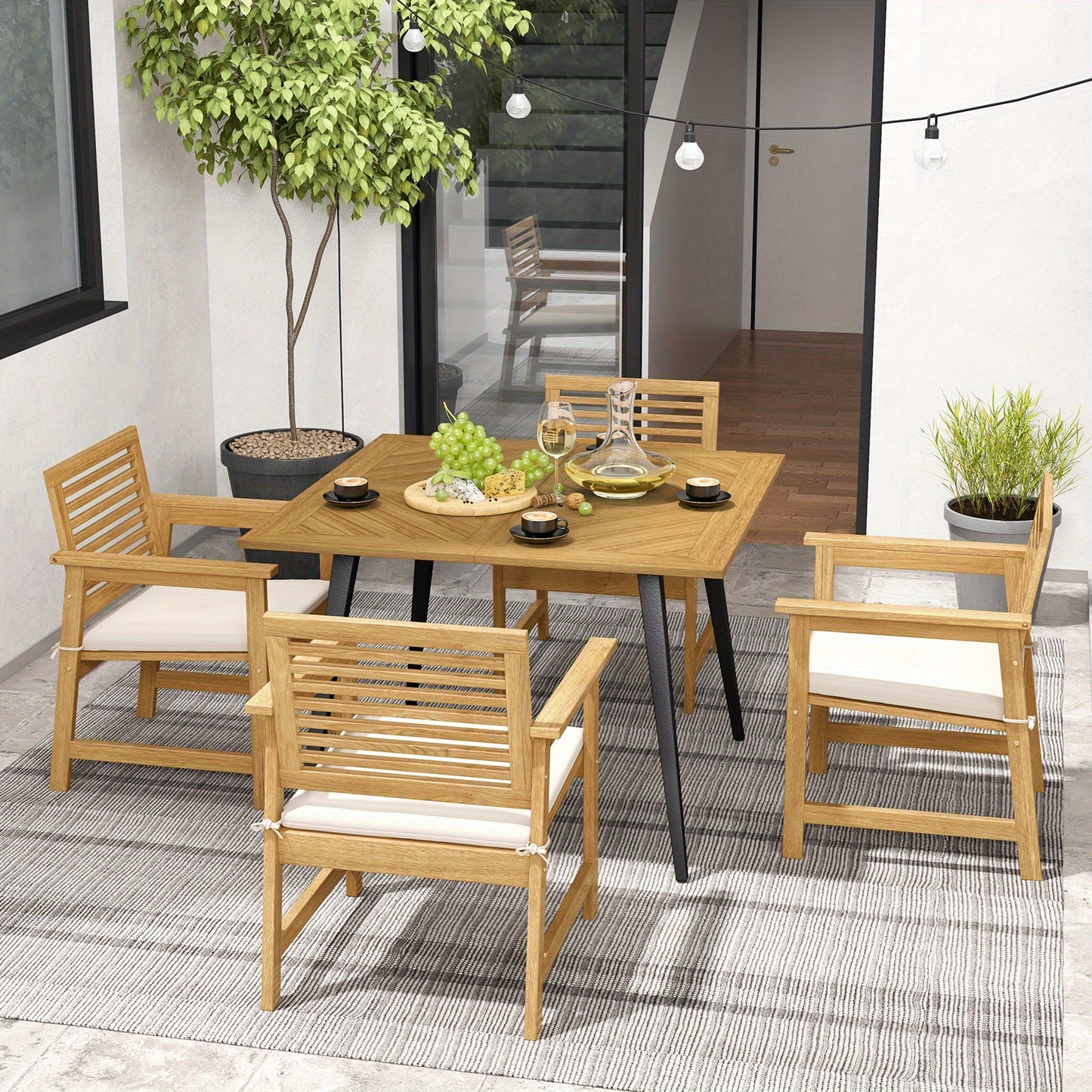 Tuinset – Tuinmeubel – Bistroset – Diningset – Terrasmeubel – Rond 107 cm – Natuurlijk Acaciahout – Parasolgat 5 cm