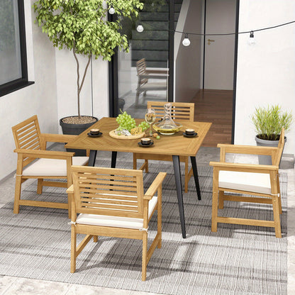Tuinset – Tuinmeubel – Bistroset – Diningset – Terrasmeubel – Rond 107 cm – Natuurlijk Acaciahout – Parasolgat 5 cm
