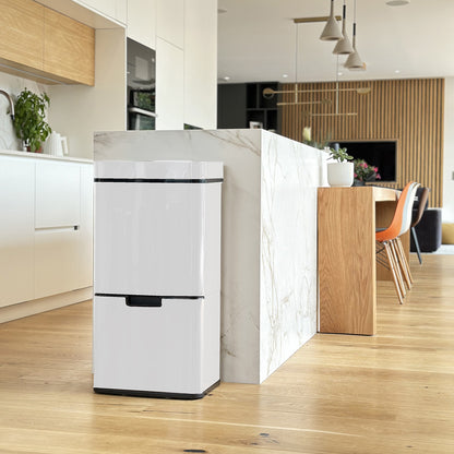 Automatische Afvalbak – Prullenbak – Vuilnisbak – Afvalcontainer – Afvalscheider – 75 Liter Inhoud – Contactloos Openen Met Infrarood Sensor – Stil Sluitend Met Geurbestrijding – Roestvrij Stalen Wit Mat