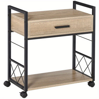 Rijdende Bijzettafel – Mobiele Tafel – Opbergtafel – Serveerwagen – Compacte Bijzetter – Met Lade – Stevig En Duurzaam – 60x30x65 cm