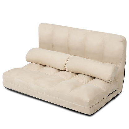Lazy Sofa Bed – Vloerbank – Slaapbank – Loungestoel – Opvouwbare Sofa – Beige – 5-Standen Verstelbare Rugleuning – Inclusief 2 Kussens