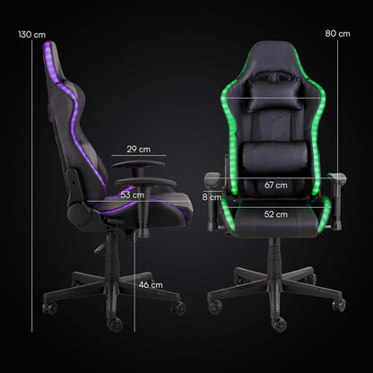 Gamingstoel – Bureaustoel – Gamestoel – Zitzak – Werkstoel – Verstelbare Rugleuning 180° – Kleurrijke LED-Verlichting USB