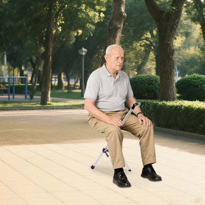 Folding Walking Stick Chair | Black Aluminum Alloy, Foldable Design, Seat Included, for Adults, by NaMaSyo