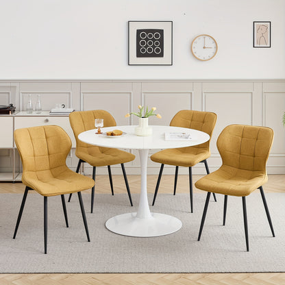 Eetkamerstoelen – Stoelen – Keukenstoelen – Zitmeubels – Meubelset – Gele Bekleding – Linnen Stoffen Zitting – Metalen Poten – Ergonomisch Ontwerp – Verstelbare Voetkappen