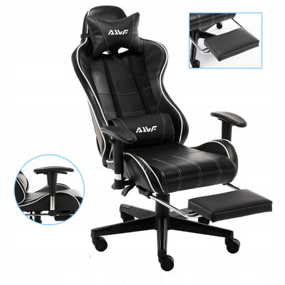 Gamestoel – Gaming Stoel – Gaming Chair – Game Stoel – Bureaustoel – Ergonomische Lendensteun – Verstelbare Hoge Rugleuning – PU Leer – Met Voetensteun – Zwart Wit