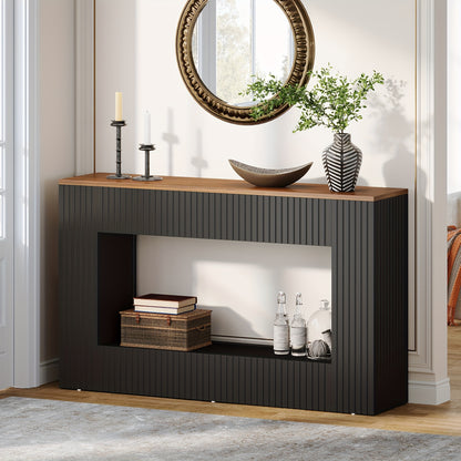 Sidetable – Console Tafel – Halmeubel – Bijzettafel – Sofa Tafel – Walnoot & Zwart – Smal Langwerpig Ontwerp – Hoogwaardig Houten Materialen