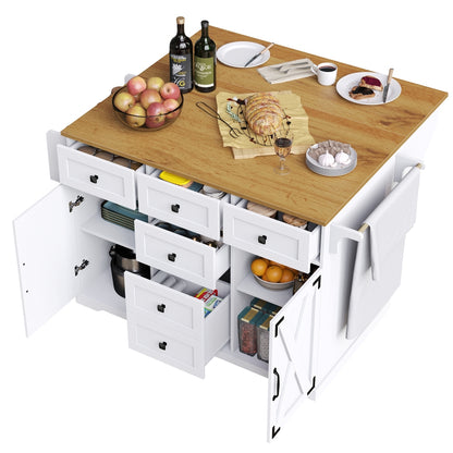 Modern Wit Keukeneiland – Mobiele Serveertafel – Keuken Trolley – Werkblad Met Opbergruimte – Opbergkast Met Laden – Verstelbare Planken – Ruim Werkblad – Mobiel En Compact