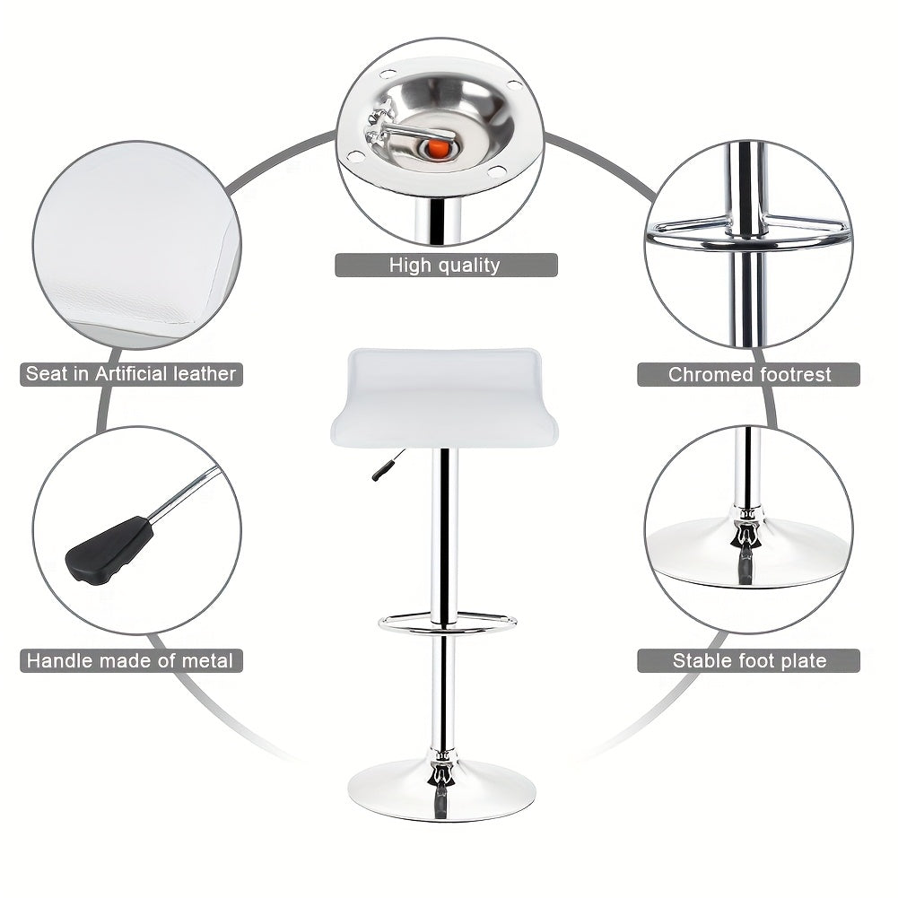 Barstoel – Barkruk – Barstoel Keuken – Barkrukken Set – Barstoelen – Verstelbare Zithoogte 55-75 cm – 360° Draaibaar – Wit PU Leer – Met Metalen Onderstel
