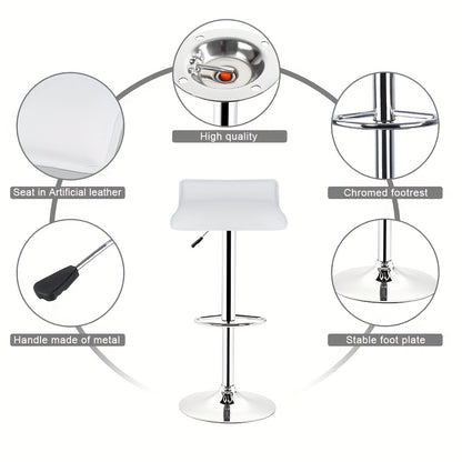 Barstoel – Barkruk – Barstoel Keuken – Barkrukken Set – Barstoelen – Verstelbare Zithoogte 55-75 cm – 360° Draaibaar – Wit PU Leer – Met Metalen Onderstel