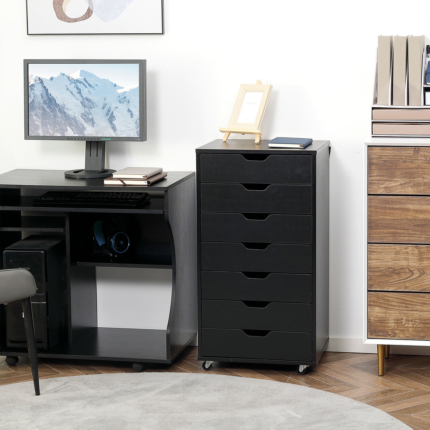 Mobiele Ladekast – Opbergkast – Bureaukast – Archiefkast – Ladenkast – 7 Laden – Stevig Houten Materiaal – Voorzien Van Wieltjes Met Remmen
