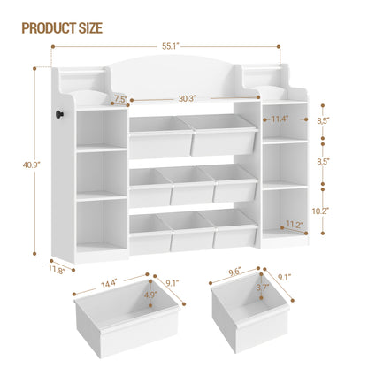 Wooden Bookcase and Toy Shelf with 8 Fabric Drawers | Freestanding, White, for 'S Room, Living Room, Study, 30 x 140 x 100 cm, Brand HZUANERI, Mounted Closet Systems - QUORE
