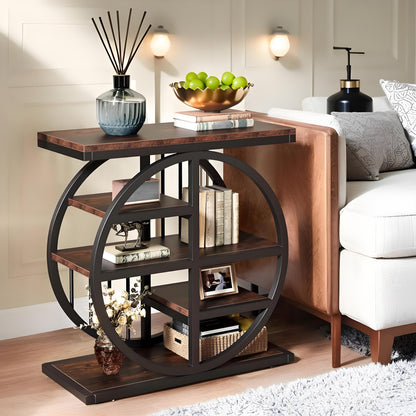 Industrieel Metaal & Hout Smal Bijzettafeltje – Narrow Side Table – Smalle Opbergkast – Slaapkamertafel – Hallway Consoles – Stevig Zwart Metalen Frame – MDF Planken
