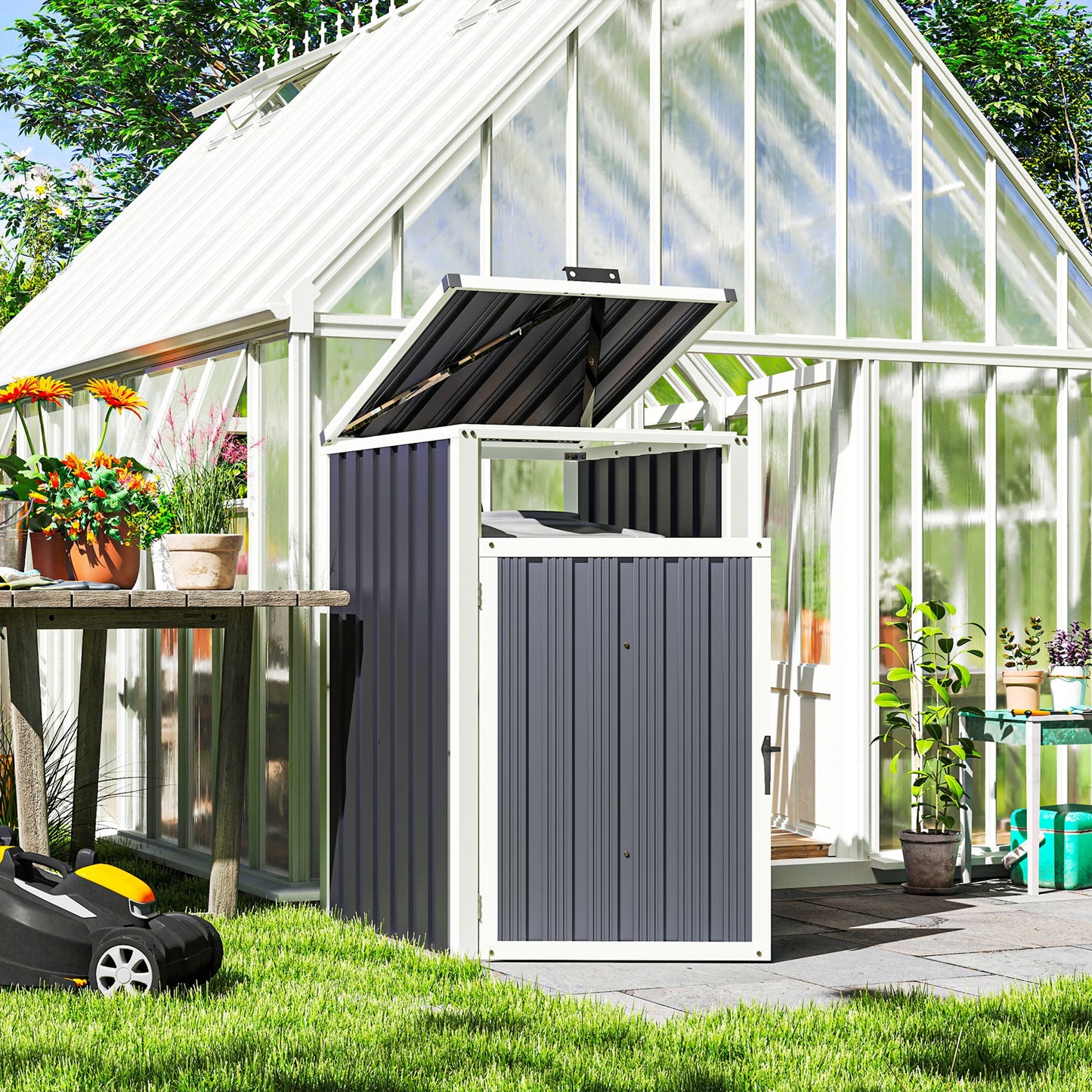 Afvalbak Opbergbox – Afvalcontainer Behuizing – Afvalcontainer Kast – Buitenafvalbak Opbergbox – Afvalbak Schuur – Voor 1x 240L Container – Gegalvaniseerd Staal – Weerbestendig Ontwerp