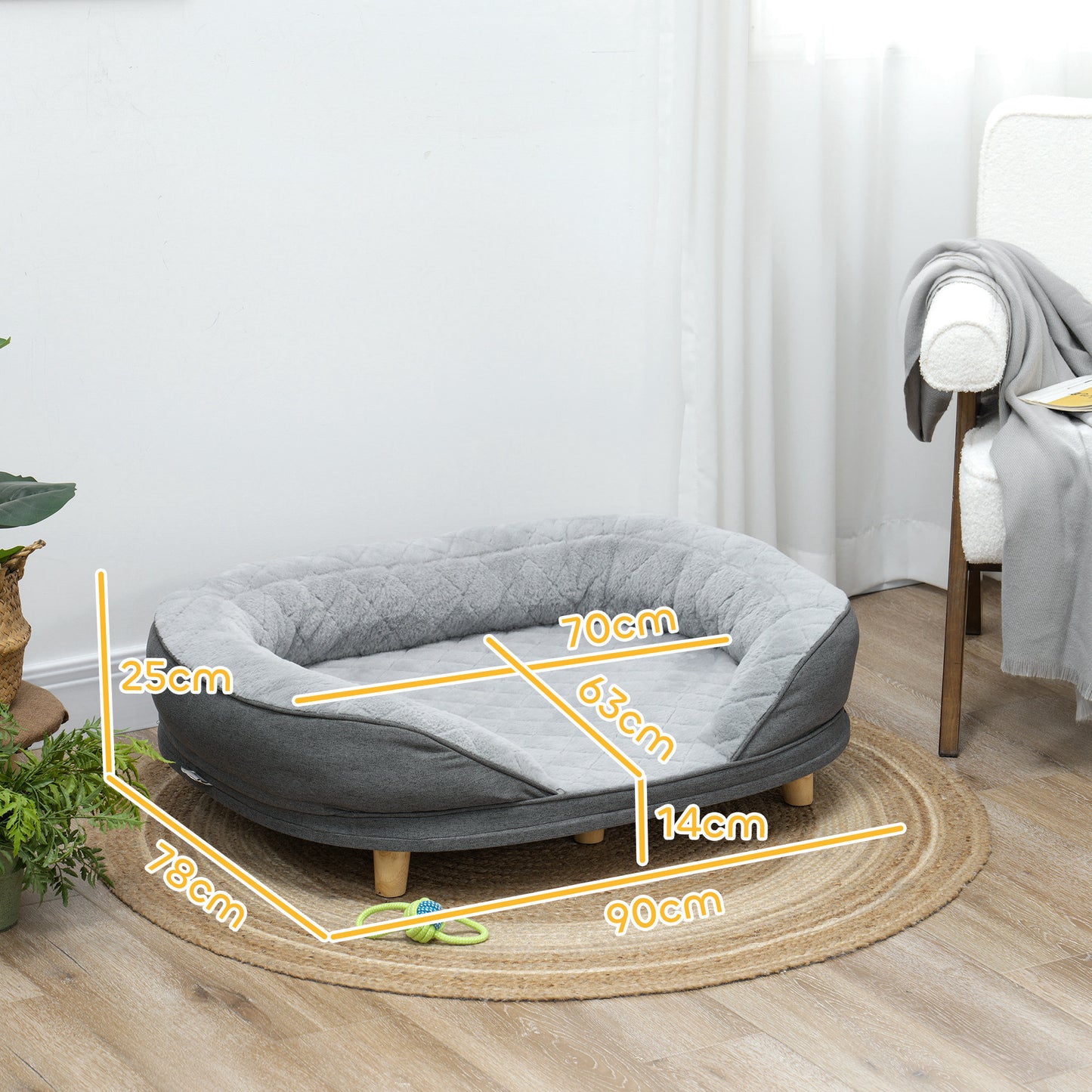 Hondenbed – Hondenkussen – Huisdierenbed – Dierenmand – Dierenkussen – Afneembare Wasbare Hoes – Antislip Poten – Grijs – 90 x 78 x 25 cm – Geschikt Tot 25 Kg