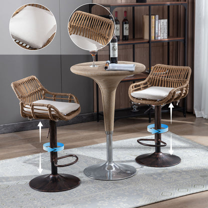 Barstoel – Barkruk – Barkrukken – Barstoelen – Keukenstoel – Verstelbare Hoogte – Beige Linnen Kussen – Zwarte Metalen Poot – Set Van 2 – Met Voetsteun – Direct Gebruiksklaar