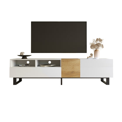 Modern TV Stand, White with Wood Grain Finish, Dimensions 180×50×38cm, Minimalist Design
