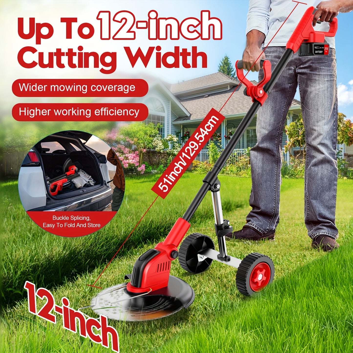 Draadloze Bosmaaier – Grasmaaier – Kantenmaaier – Struikkam – Trimmer – 850W Motor – 6000mAh Accu Met 2 Batterijen